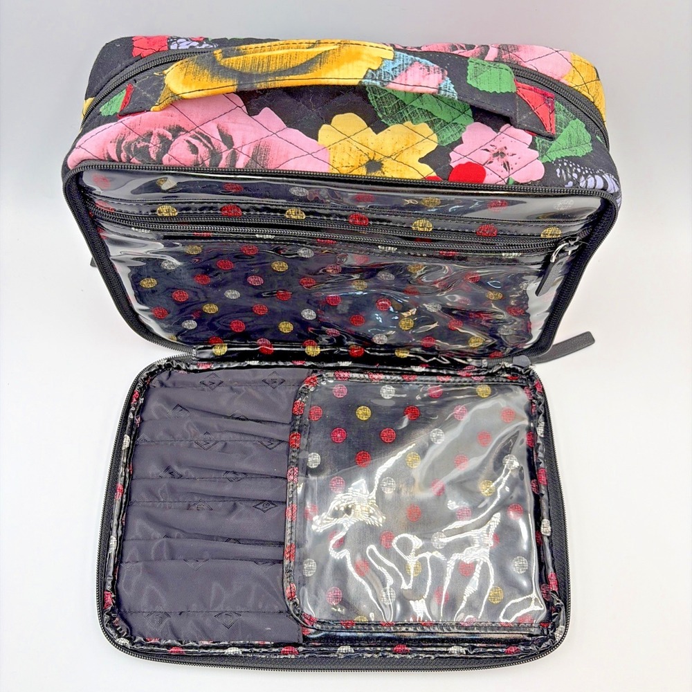 Vera Bradley Quilted Zip Top Brush Make Up Bag Havana Rose Black Floral Discont - Picture 8 of 12